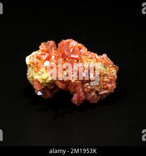 Macro gros plan photo en couleur de 'Vanadinite on Barite' une pierre précieuse semi-précieuse de cristal utilisée dans la thérapie de guérison de cristal Banque D'Images