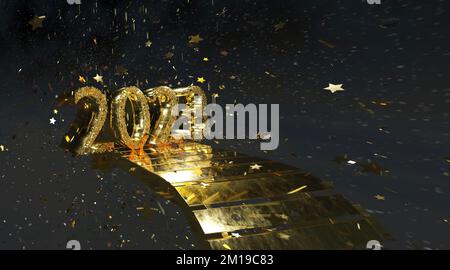 2023 date texte doré avec escaliers. Le contexte de la nouvelle année. Banque D'Images
