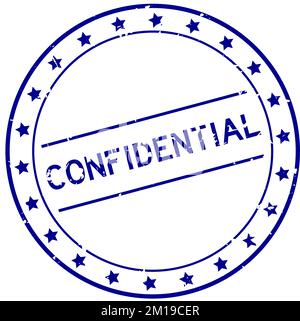 Grunge bleu mot confidentiel rond caoutchouc cachet sur fond blanc Illustration de Vecteur