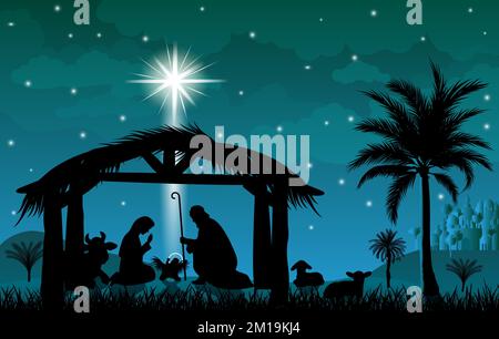 Scène de la nativité de Jésus Christ. Noël, la scène de Noël. La nuit de Noël. Illustration de Vecteur