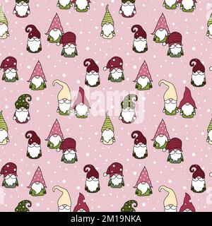 Nains de Noël à motif rose sans couture Illustration de Vecteur