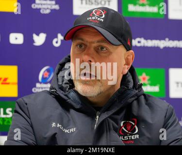 Eccles, Royaume-Uni. 11th décembre 2022. DaN McFarland entraîneur en chef d'Ulster Rugby parle avec la presse après ses côtés 0-39 perte dans le match de la coupe des champions européenne du groupe B Vente Sharks vs Ulster Rugby au stade AJ Bell, Eccles, Royaume-Uni, 11th décembre 2022 (photo de Steve Flynn/News Images) à Eccles, Royaume-Uni le 12/11/2022. (Photo de Steve Flynn/News Images/Sipa USA) crédit: SIPA USA/Alay Live News Banque D'Images