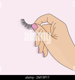 Femme tenant les faux cils dans l'illustration vectorielle de la main Illustration de Vecteur