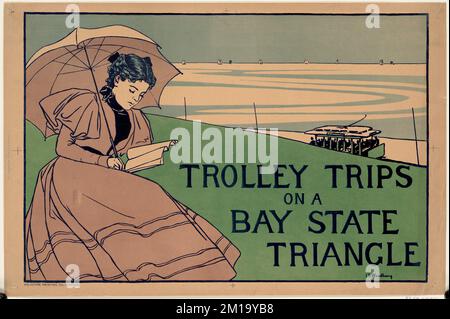 Voyages en tramway sur un triangle d'état de la baie, Voyage, femmes, parasols. Charles H. Woodbury (1864-1940). Imprime Banque D'Images