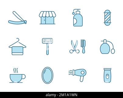 icônes vectorielles de la ligne du salon de coiffure en deux couleurs Illustration de Vecteur
