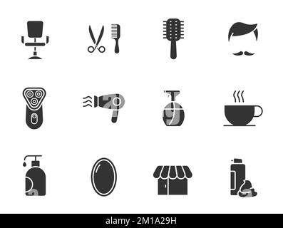 icônes vectorielles silhouette de salon de coiffure isolées sur blanc Illustration de Vecteur
