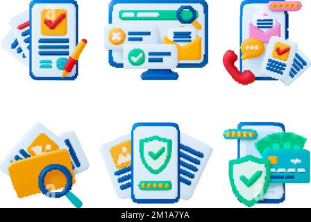 3d document de fichier numérique. Transfert de données par ordinateur, commande en ligne sur tablette. Dossier dans smartphone, paiement de facture mobile. Vecteur réaliste de bureau Illustration de Vecteur