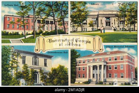 Université de Géorgie à Athènes -- LeConte Hall, bibliothèque, Demosthenian Hall, Gilbert Memorial Infirmary, universités et collèges, Tichnor Brothers Collection, cartes postales des États-Unis Banque D'Images