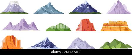 Flat Rock montagnes relief. Falaise enneigée, montagne et colline. Pic rocheux isolé, silhouette de canyon de dessin animé. Vecteur racy nature éléments de randonnée Illustration de Vecteur