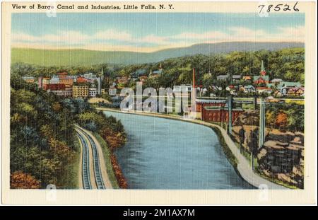 Vue sur le canal Barge et les industries, Little Falls, N. Y. , Rivers, Tichnor Brothers Collection, Cartes postales des États-Unis Banque D'Images