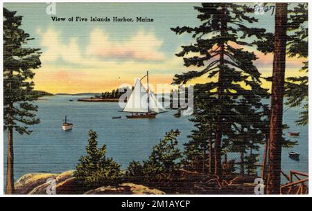 Vue de Five Islands Harbour, Maine , Islands, Boats, Tichnor Brothers Collection, Cartes postales des États-Unis Banque D'Images