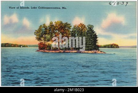 Vue sur les îles, lac Cobbosseecontee, Me. , Lakes & étangs, Collection Tichnor Brothers, cartes postales des États-Unis Banque D'Images