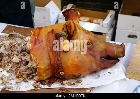 Tête de porc rôtie, marché de rue, cuisine de rue, Sienne, Toscane, Toscane, Italie, Europe Banque D'Images