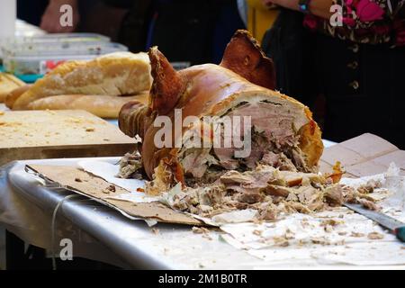 Tête de porc rôtie, marché de rue, cuisine de rue, Sienne, Toscane, Toscane, Italie, Europe Banque D'Images