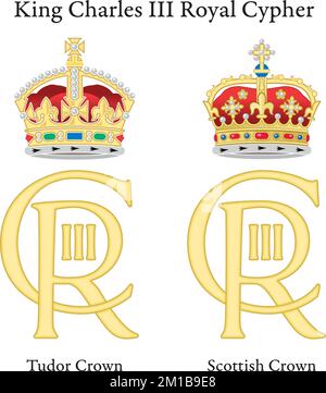 New Royal Cypher du roi Charles Third avec Tudor Crown et Scottish Crown, année 2022, Royaume-Uni, illustration vectorielle Illustration de Vecteur