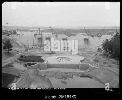 Barrage de Wachusett, du viaduc, Clinton, Massachusetts, 5 juillet, 1904 , ouvrages d'eau, barrages, chantiers de construction Banque D'Images