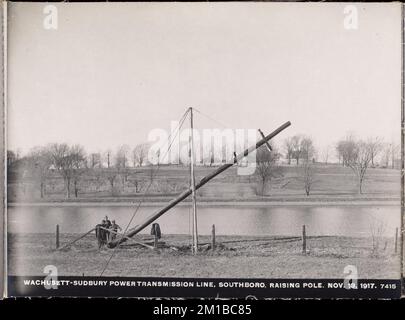 Wachusett Department, Wachusett-Sudbury POWER transmission Line, Hinding pole, Southborough, Mass., novembre 13, 1917 , travaux d'eau, lignes électriques, chantiers de construction Banque D'Images