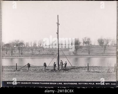 Wachusett Department, Wachusett-Sudbury POWER transmission Line, Pole de fixation, Southborough, Mass., novembre 13, 1917 , travaux d'eau, lignes électriques, chantiers de construction Banque D'Images