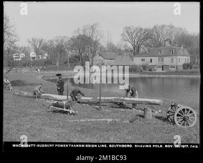 Wachusett Department, Wachusett-Sudbury POWER transmission Line, Shaving pole, Southborough, Mass., novembre 13, 1917 , travaux d'eau, lignes électriques, chantiers de construction Banque D'Images