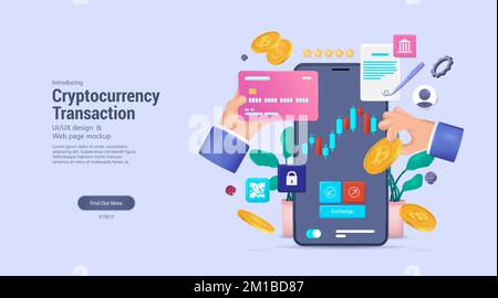 Transaction de crypto-monnaie en ligne sur l'application mobile - banque mobile ou portefeuille Illustration de Vecteur