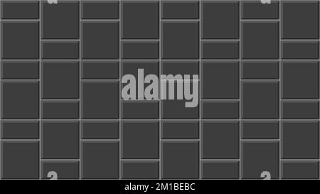 Mosaïque de carreaux tressés noirs. Texture de chaussée. Fond de mur en pierre ou en céramique. Motif de dosseret de cuisine. Décoration dans la salle de bains, la douche ou les toilettes. Illustration vectorielle plate Illustration de Vecteur