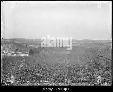 Réservoir Wachusett, vallée de la rivière Nashua, au-dessus de Sawyer's Mills, côté sud, à l'ouest, Boylston, Massachusetts, 10 mars 1896 , travaux nautiques, réservoirs structures de distribution d'eau, vues générales, site de préconstruction Banque D'Images