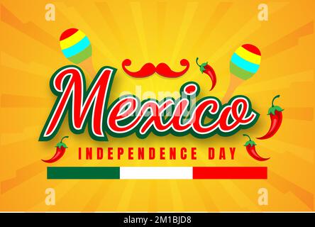 La bannière du jour de l'indépendance du Mexique sur fond jaune Illustration de Vecteur