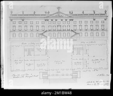 Washington, District de Columbia, États-Unis Capital, cartes et plans, élévation pour le plan de l'avant et du deuxième étage, soumis par Samuel McIntyre, 1793 , installations gouvernementales, plans. Collection de négatifs sur plaque de verre de Frank cousins Banque D'Images