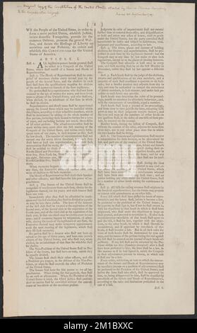 Nous, le peuple des États-Unis, afin de former une Union plus parfaite, d'établir la justice, d'assurer la tranquillité intérieure, de prévoir la défense commune, de promouvoir le bien-être général, Et obtenir les bénédictions de la liberté pour nous-mêmes et pour notre postérité, ne pas ordonner et établir cette constitution pour les États-Unis d'Amérique. , Banque D'Images