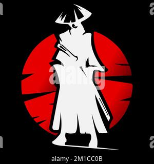 Samouraï logo design vecteur illustration symbole personnage guerrier mascotte épée japonaise template.EPS 10 Illustration de Vecteur