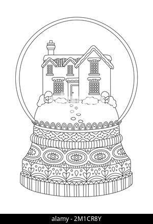 Boule à neige à coloriage de page dessin, boule de Noël isolée sur fond blanc. Forme de boule de neige en verre vectoriel Illustration de Vecteur