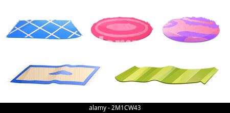 Tapis et tapis, tapis de sol pour le bain ou le chien de différentes formes, dessins et couleurs. Couche de nappy isolée, décoration intérieure avec imprimé décoratif, c Illustration de Vecteur