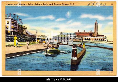 Casino et Wesley Lake, Asbury Park et Ocean Grove, N. J. , Bateaux, lacs et étangs, installations sportives et récréatives, Tichnor Brothers Collection, cartes postales des États-Unis Banque D'Images