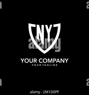 NY monogramme initial logo avec Clean Modern Shield Icon design inspiration Illustration de Vecteur