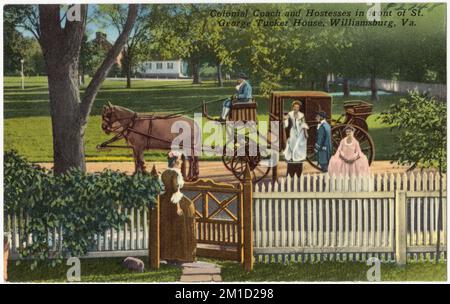 Colonial Coach et hôtesses en face de St. George Tucker House, Williamsburg, Virginie , Tichnor Brothers Collection, cartes postales des États-Unis Banque D'Images