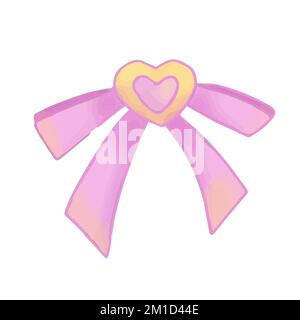 Dessin à la main mignon isolé clip art illustration de kawaii rose noeud cravate avec coeur Illustration de Vecteur