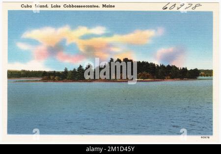 Cuba Island, Lac Cobbosseecontee, Maine , Lacs et étangs, Collection Tichnor Brothers, Cartes postales des États-Unis Banque D'Images