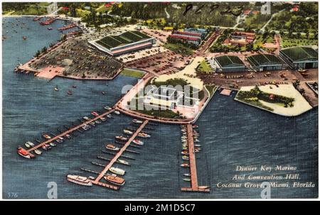 Dinner Key Marina et salle de congrès, Coconut Grove, Miami, Floride, Tichnor Brothers Collection, Cartes postales des États-Unis Banque D'Images