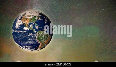 Planète Terre sur un ciel coloré avec plein d'étoiles et d'espace de rédaction. Banque D'Images