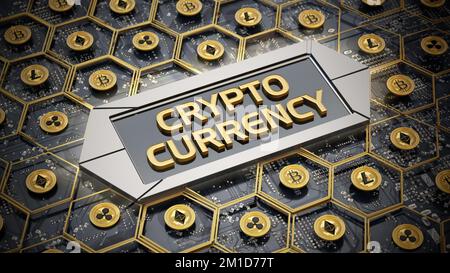 Concept de crypto-monnaie avec texte blockchain. 3D illustration. Banque D'Images