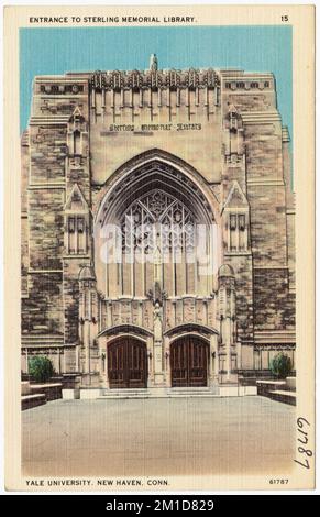 Entrée à la bibliothèque Sterling Memorial Library, à l'université de Yale, à New Haven, dans le Connecticut , Universités et collèges, Collection Tichnor Brothers, cartes postales des États-Unis Banque D'Images