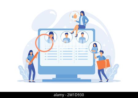 Agence de recrutement, service de l'emploi. Le responsable RH recherche le CV du candidat. Les employés recherchés, les postes vacants sont ouverts, rejoignez notre équipe, nous recrutons le concept, Illustration de Vecteur