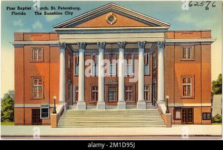 Première église baptiste, St. Petersbourg, Floride, la ville du soleil , Églises, Collection des frères Tichnor, cartes postales des États-Unis Banque D'Images