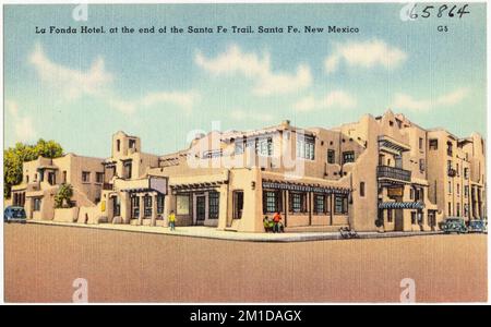 La Fonda Hotel, au bout de la piste de Santa Fe, Santa Fe, Nouveau-Mexique , Hôtels, Tichnor Brothers Collection, Cartes postales des États-Unis Banque D'Images