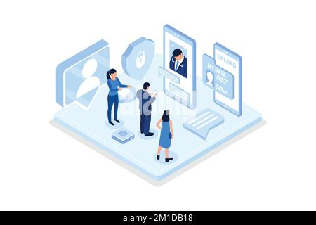 Concept de technologie de reconnaissance faciale. Peut être utilisé pour les bannières Web, les infographies, les images de héros, les illustrations vectorielles isométriques modernes Illustration de Vecteur