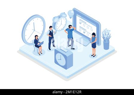 Concept de gestion du temps. Peut être utilisé pour les bannières Web, les infographies, les images de héros, les illustrations vectorielles isométriques modernes Illustration de Vecteur