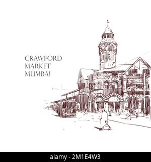 L'un des marchés les plus anciens et les plus populaires de Mumbai - marché Crawford également connu sous le nom de Mahatma Jyotiba Phule Mandai illustration, bâtiments et architectes Banque D'Images