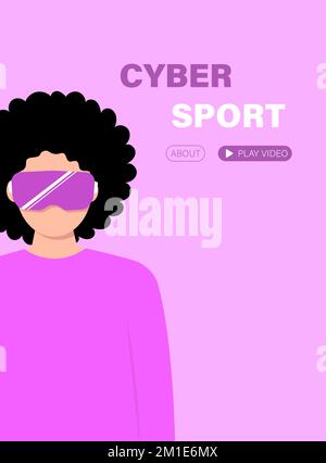 Cyber-fille avec lunettes VR. Page d'accueil Metaverse pour le jeu ou l'application Illustration de Vecteur