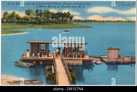 H-15. Boat Landing Satterwhite point, Bugg's Island Lake, à 6 kilomètres au nord de Henderson, N. C., Piers & Wharves, Lakes & Ponds, Tichnor Brothers Collection, Cartes postales des États-Unis Banque D'Images