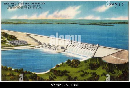 Barrage et réservoir de Hartwell près de Hartwell, en Géorgie, et de Anderson, en S. C., sur la rivière Savannah (en Géorgie, en Géorgie, en Floride) C. State Line) , Dams, Rivers, Tichnor Brothers Collection, cartes postales des États-Unis Banque D'Images